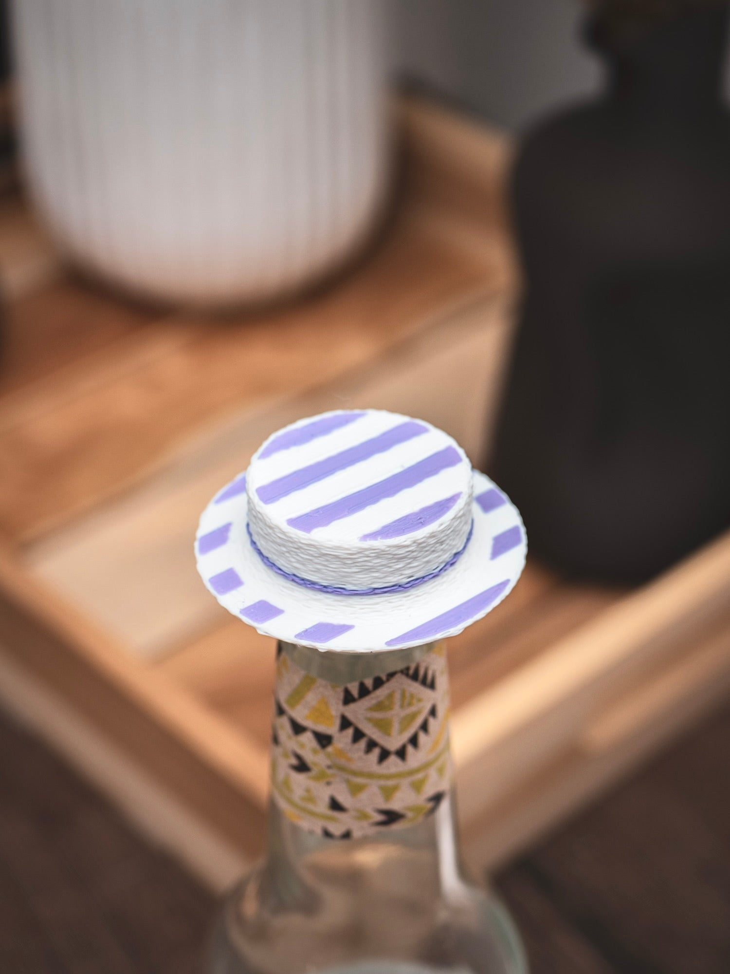 Flaschendeckel Strohhut stripes für Bier, Limo & kl. Sektflaschen | auch als Schlüsselanhänger