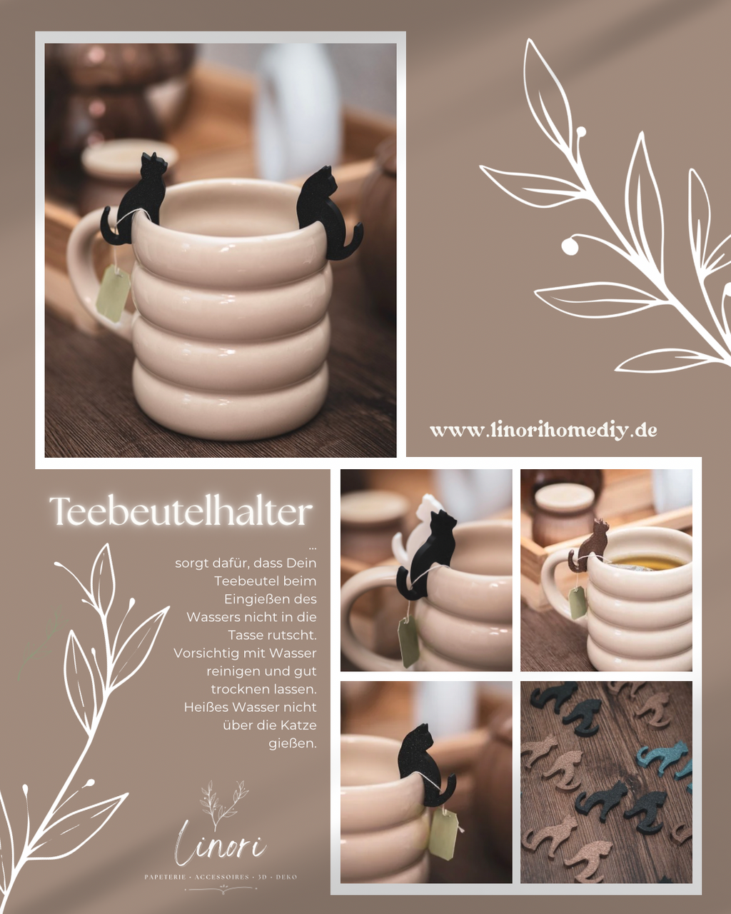 Teebeutelhalter Katze Set | 21 Farben + Glücks- & Bengalkatze