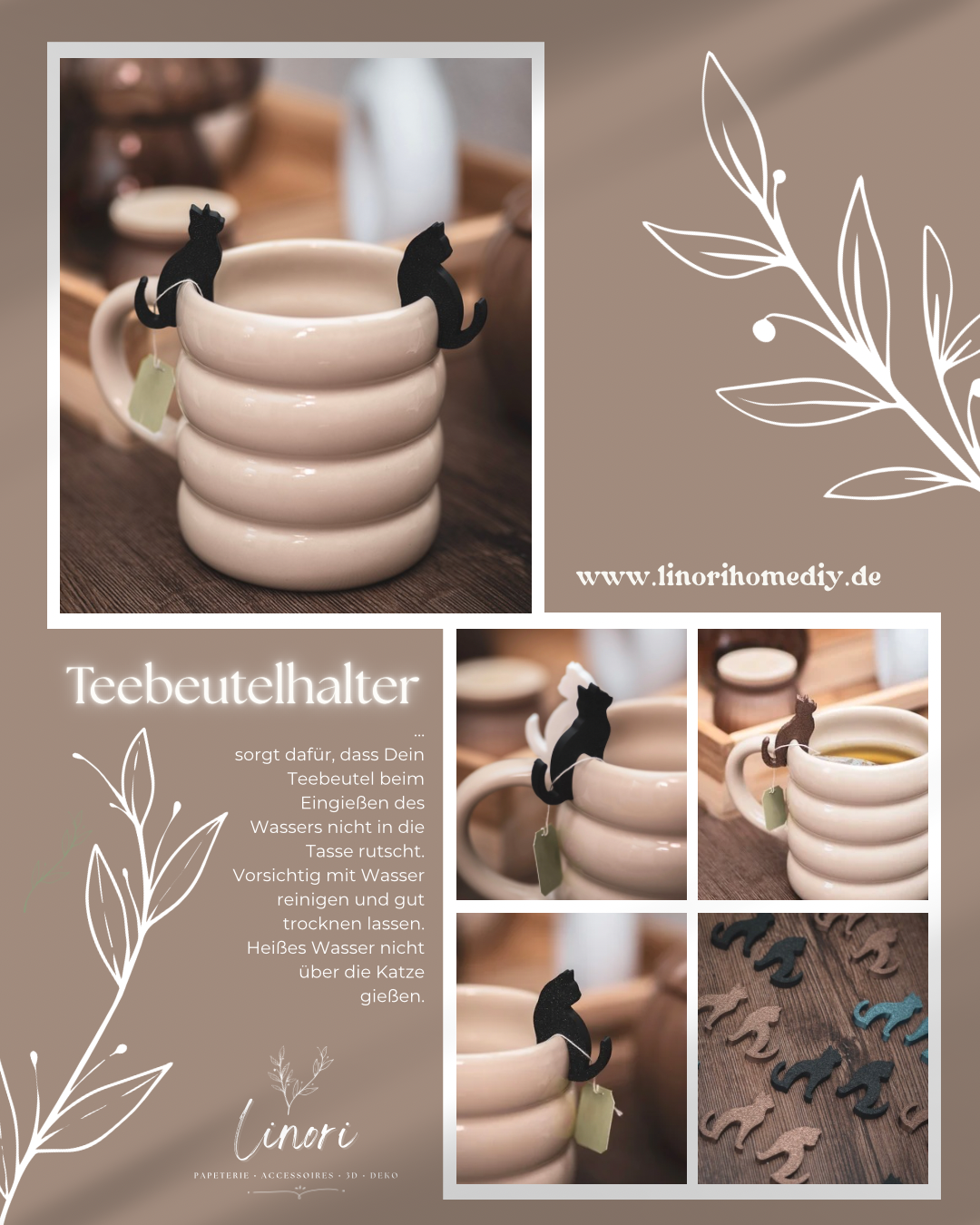 Teebeutelhalter Katze Set | 21 Farben + Glücks- & Bengalkatze