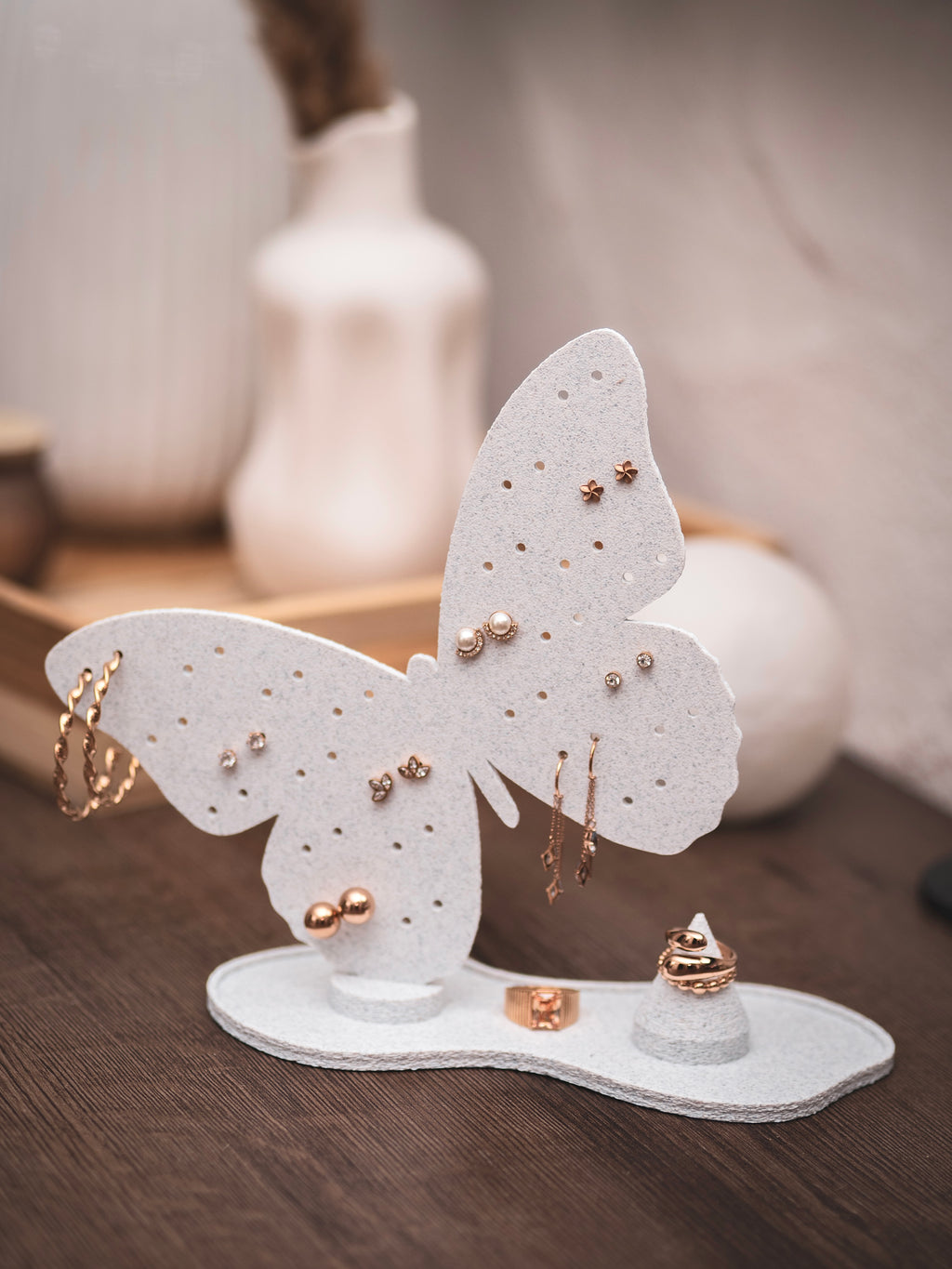 Schmuckständer Schmetterling für Ohrstecker mit Ablage und Ringhalter