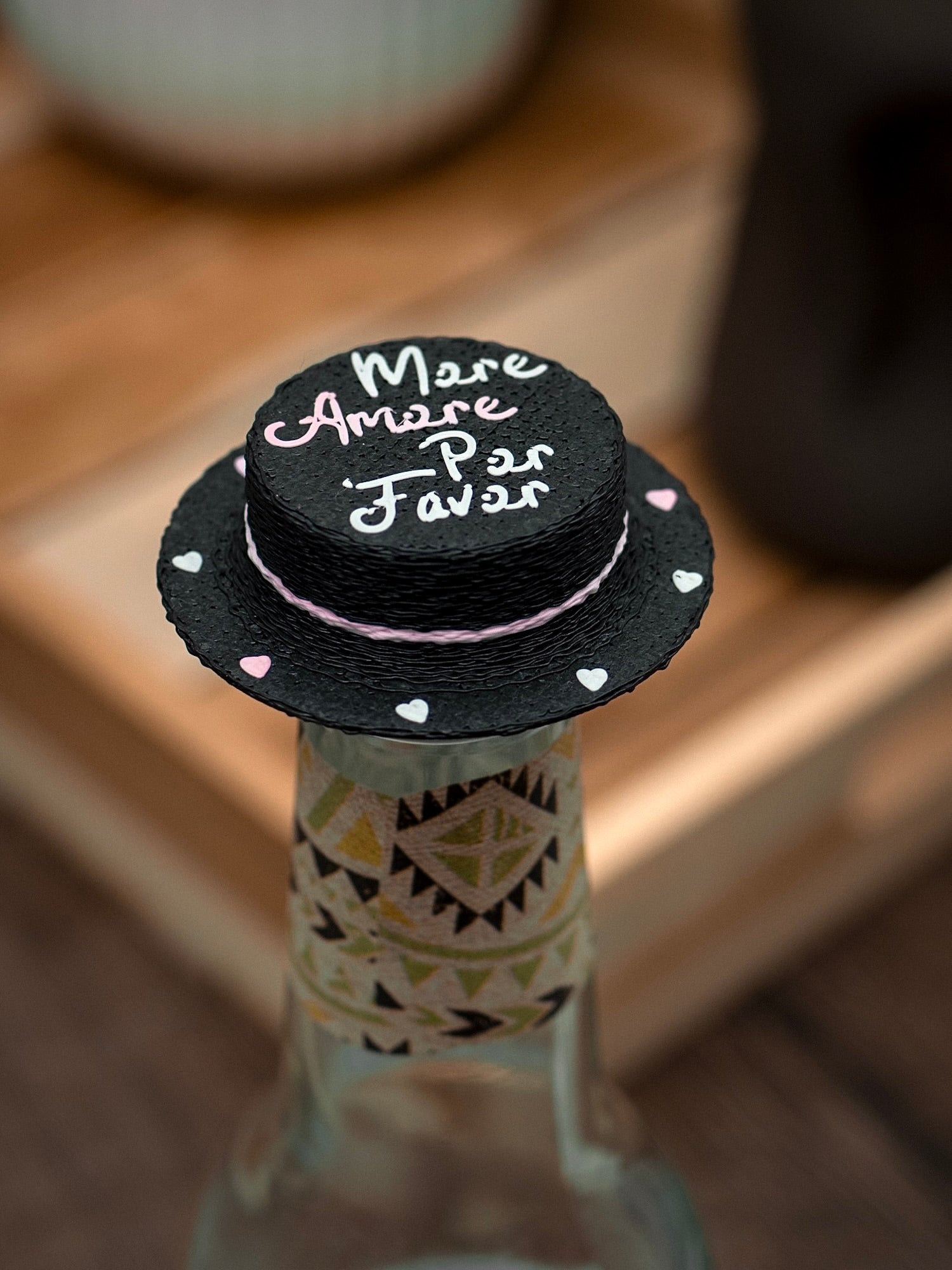 Flaschendeckel Strohhut more amore por favor für Bier, Limo & kl. Sektflaschen | auch als Schlüsselanhänger
