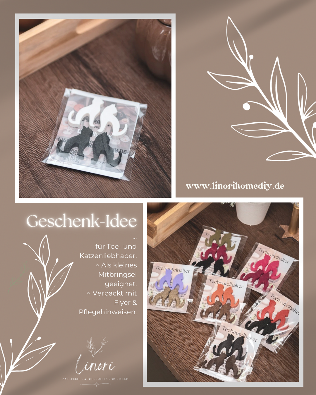 Teebeutelhalter Katze Set | 21 Farben + Glücks- & Bengalkatze