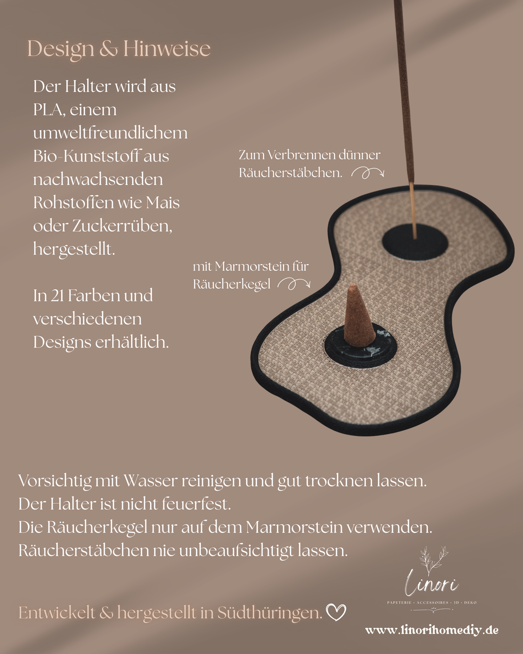 Räucherstäbchen & -kegel Halter | 18 cm - verschiedene Farben | + 1 Gratis Räucherstäbchen