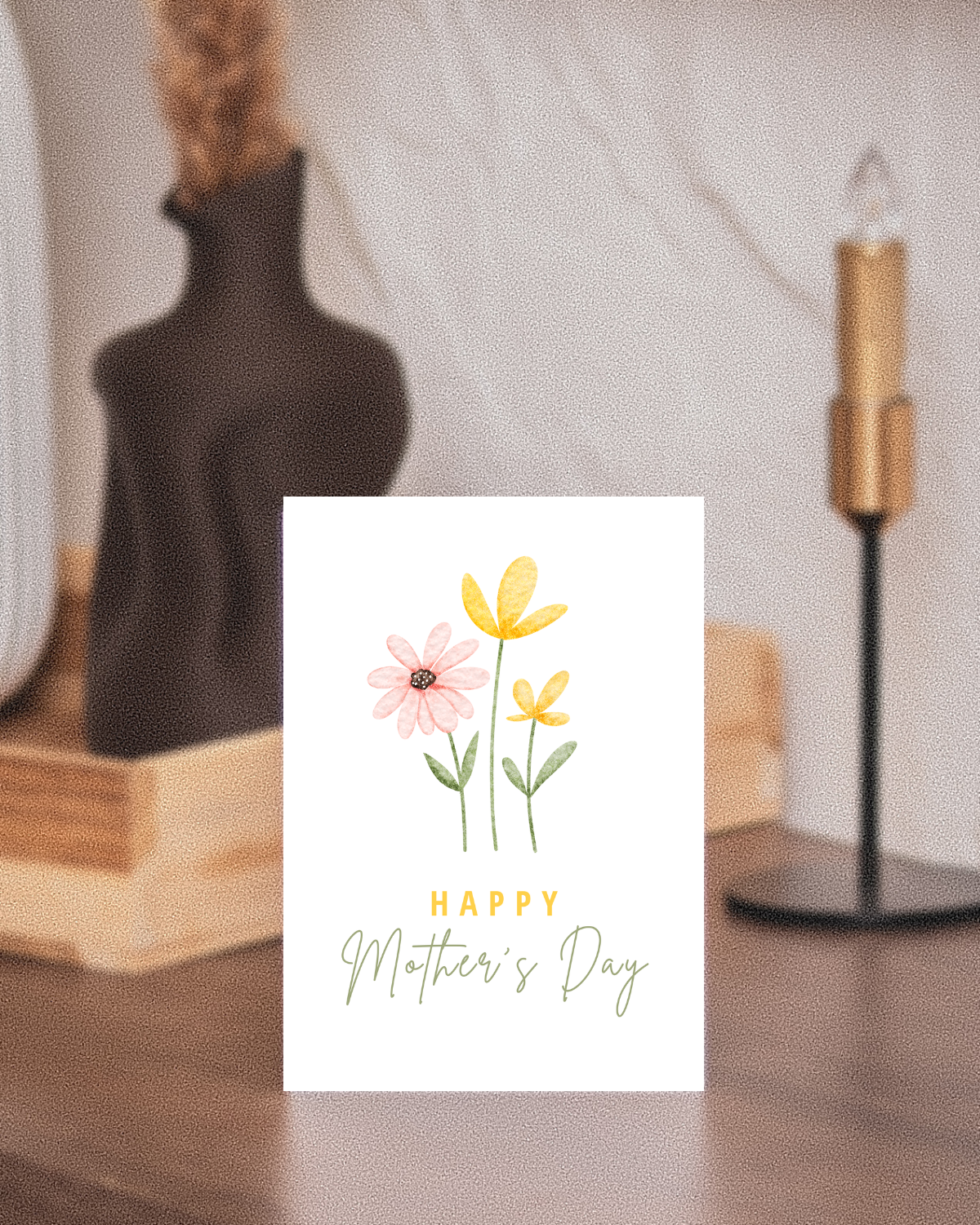 Digitale Postkarte Happy Mother's Day golden bloom zum Ausdrucken PDF-Datei als digitaler Download