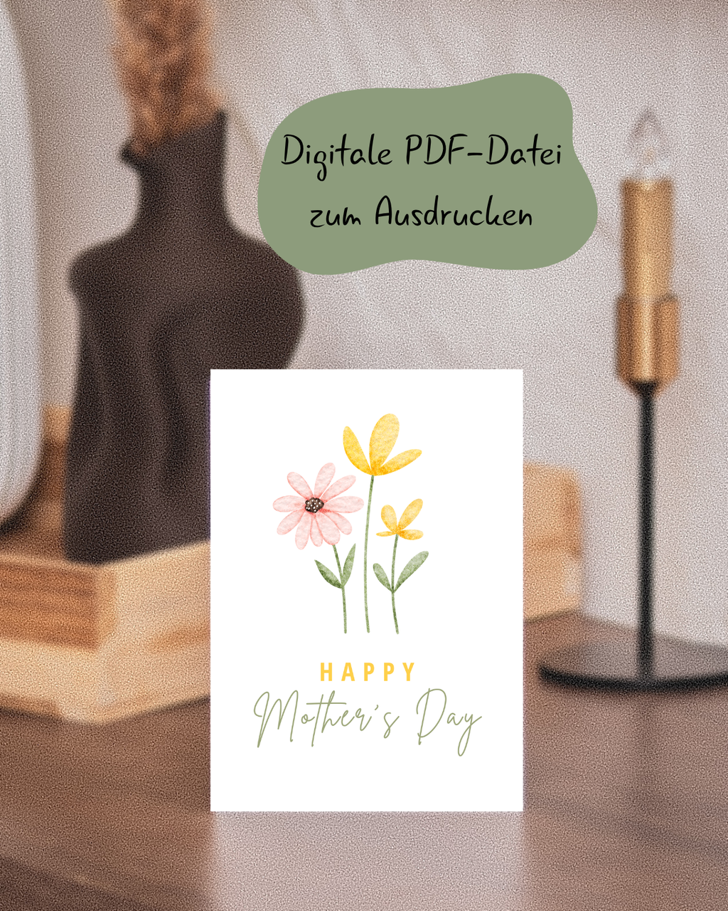 Digitale Postkarte Happy Mother's Day golden bloom zum Ausdrucken PDF-Datei als digitaler Download